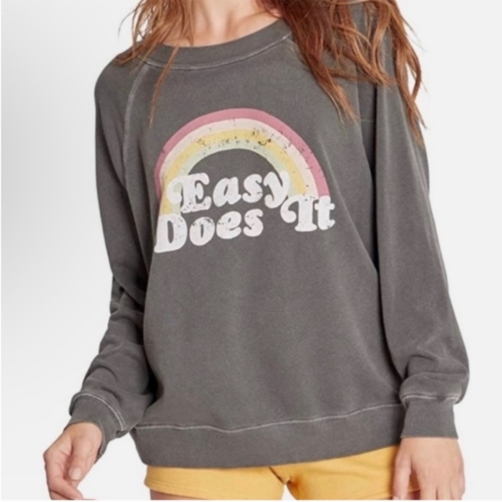 Wildfox Rainbow "Easy Does It" Oversized Grey Graphic Sweatshirt w MEASUREMENTS!